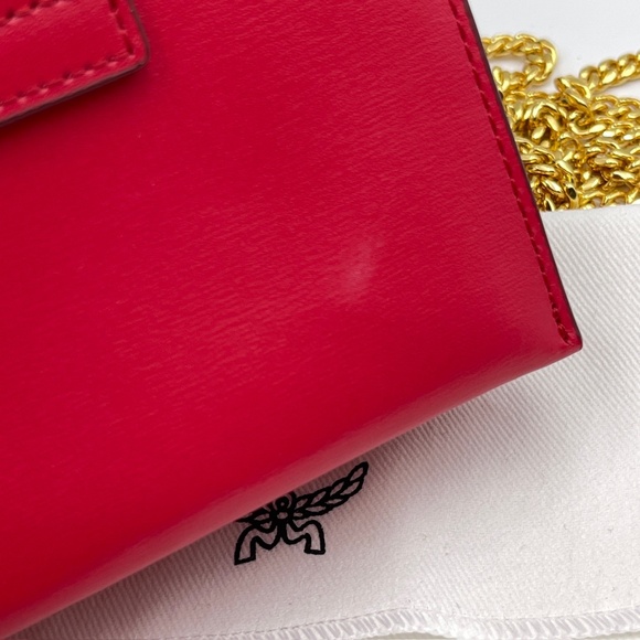 NEW MCM Mena cardholder leather wallet with chain bag in red full set - Picture 8 of 15